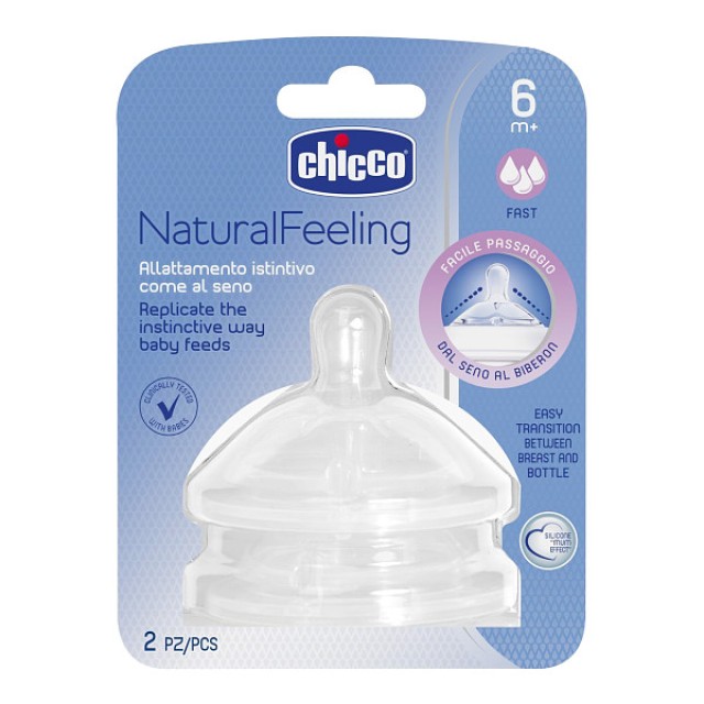 Chicco Natural Feeling Anti-Colic Nipple Fast Flow 6m+ 1 τεμάχιο