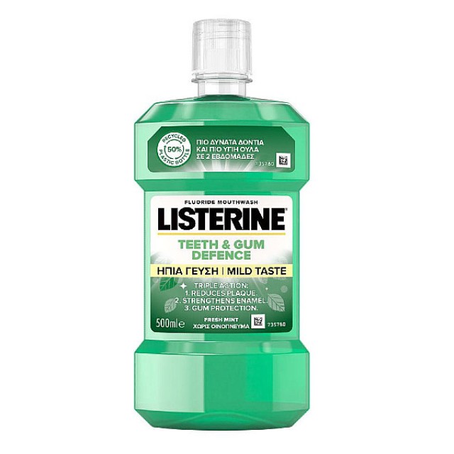 Listerine Teeth & Gum Defence Ήπια Γεύση Στοματικό Διάλυμα 500ml