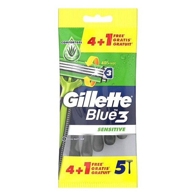 Gillette Blue3 Sensitive Disposable Razors 5 pieces
