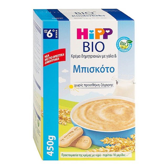 Hipp Βρεφική Κρέμα Δημητριακών με Γάλα Και Μπισκότο 6m+ 450g