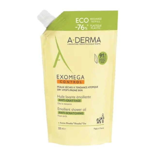 A-Derma Exomega Control Emollient Shower Oil Μαλακτικό Έλαιο Καθαρισμού Eco-Refill 500ml