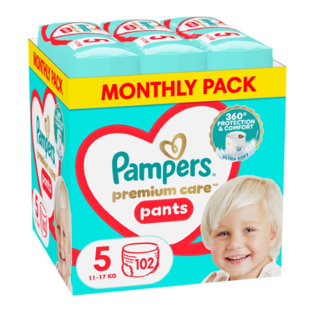Pampers Monthly Pack Premium Care Pants No. 5 (11-17 kg) 102 τεμάχια