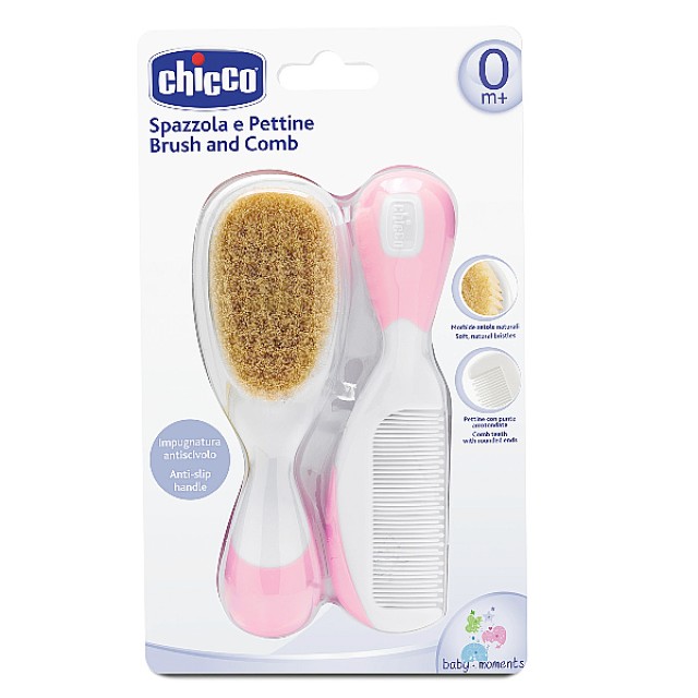 Chicco Brush-Comb Natural Hair Pink 0m+ set of 2 pieces