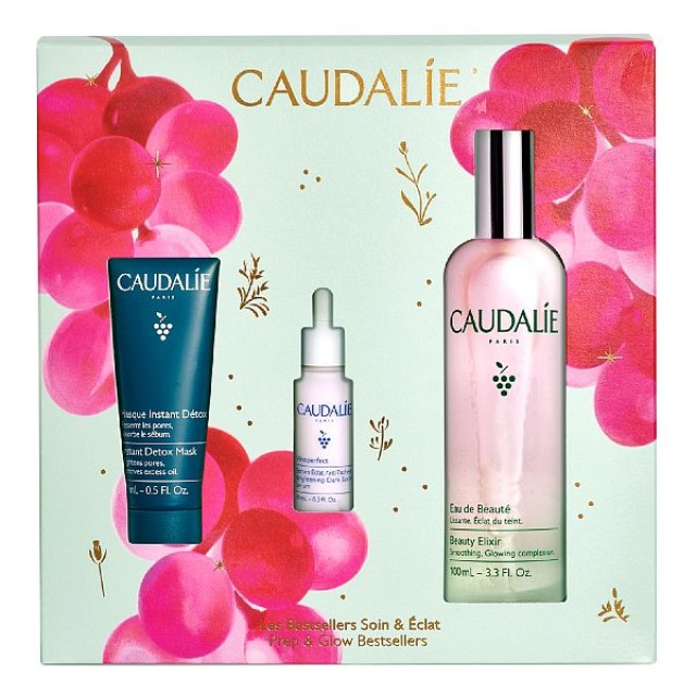 Caudalie Beauty Elixir 100ml & Instant Detox Mask 15ml & Vinoperfect Brightening Dark Spot Serum 10ml