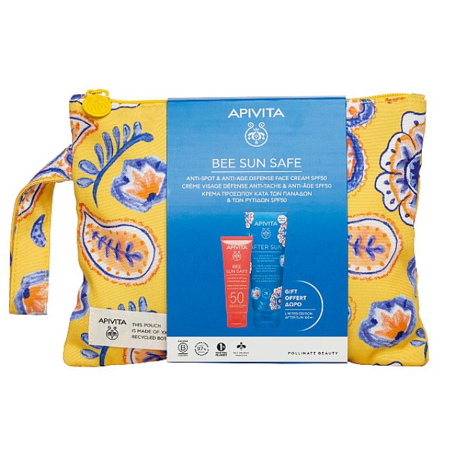 Apivita Bee Sun Safe Anti-Spot & Anti-Age Defense Face Cream SPF50 50ml & After Sun Cool & Sooth Face & Body Gel-Cream Travel Size 100ml