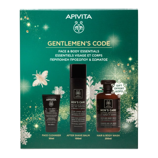 Apivita Men's Care After Shave Balm 100ml & Hair and Body Wash 250ml & Black Detox Jelly 50ml
