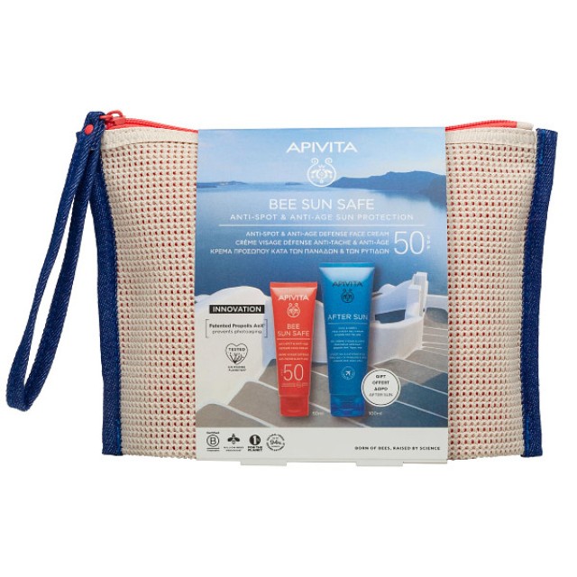 Apivita Bee Sun Safe Anti-Spot and Anti-Age Defense Face Cream SPF50 50ml & After Sun Cool and Sooth Face and Body Gel-Cream 100ml