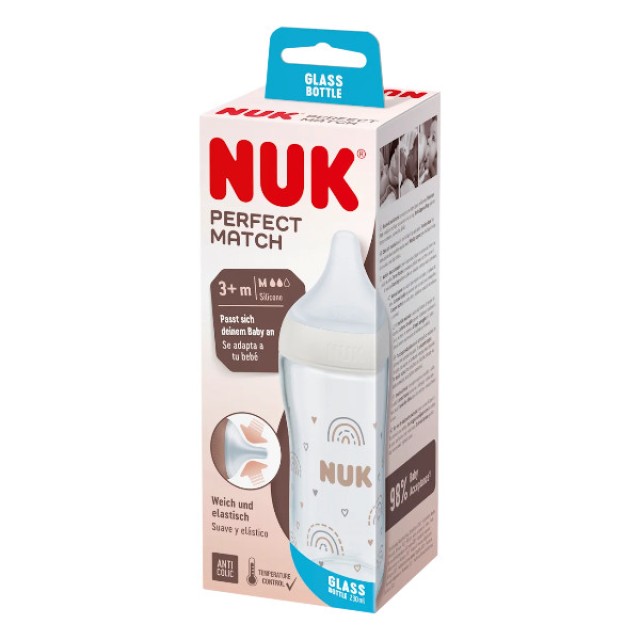 Nuk Perfect Match Γυάλινο Μπιμπερό 3m+ 230ml