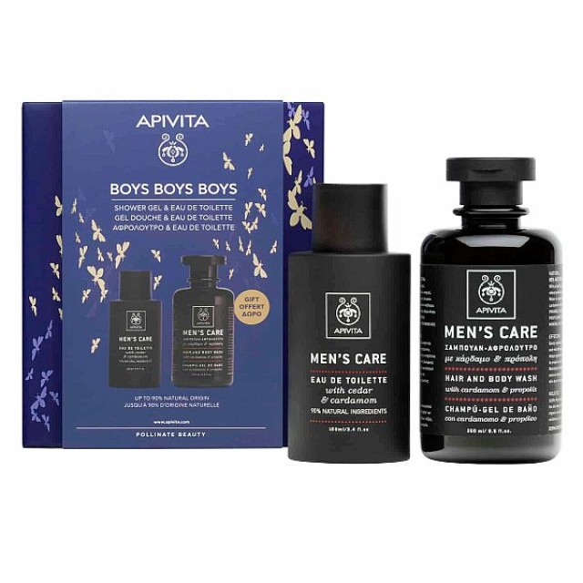 Apivita Boys Boys Boys: Eau De Toilette with Cedarwood & Cardamom 100ml & Shampoo-Shower With Cardamom & Propolis 250ml