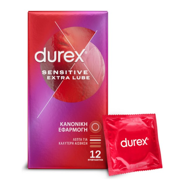 Durex Προφυλακτικά Πολύ Λεπτά Sensitive Extra Lube 12 τεμάχια