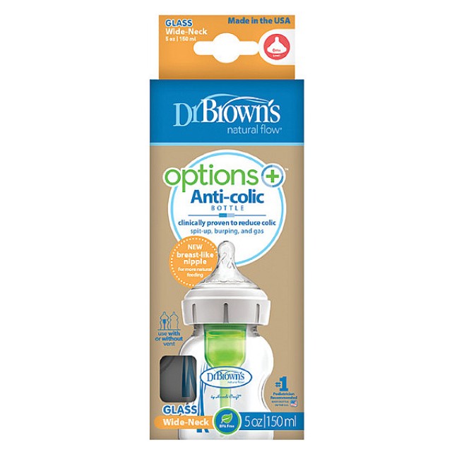 Dr. Brown's Baby Bottle with Wide Neck Glass Options+ & Silicone Nipple 150ml