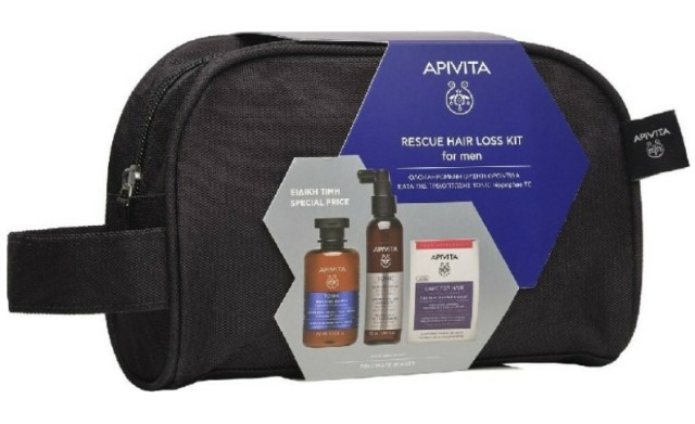 Apivita Rescue Hair Loss Kit For Men Λοσιόν, Τονωτικό Σαμπουάν και Κάψουλες Για Υγιή Μαλλιά & Νύχια