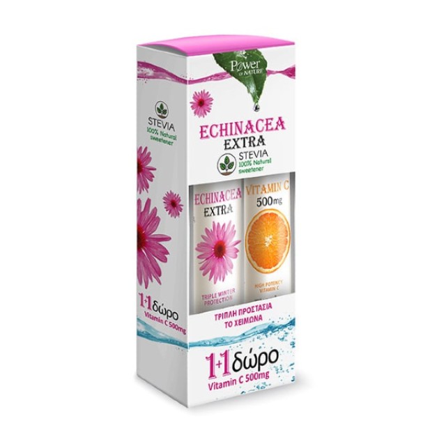 Power Health Echinacea Extra με Στέβια 24 αναβράζοντα δισκία & Δώρο Βιταμίνη C 500mg 20 αναβράζοντα δισκία