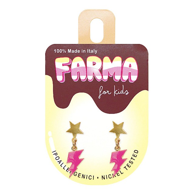 Farma Bijoux Earrings Golden Stars with Pink Lightnings 20mm