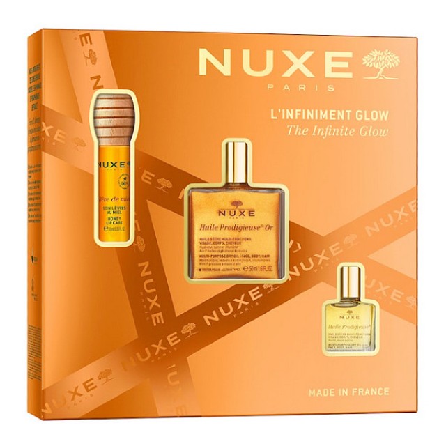 Nuxe Huile Prodigieuse Or Multi-Purpose Dry Oil 50ml & Reve de Miel Honey Lip Care 10ml & Huile Prodigieuse Multi-Purpose Dry Oil 10ml