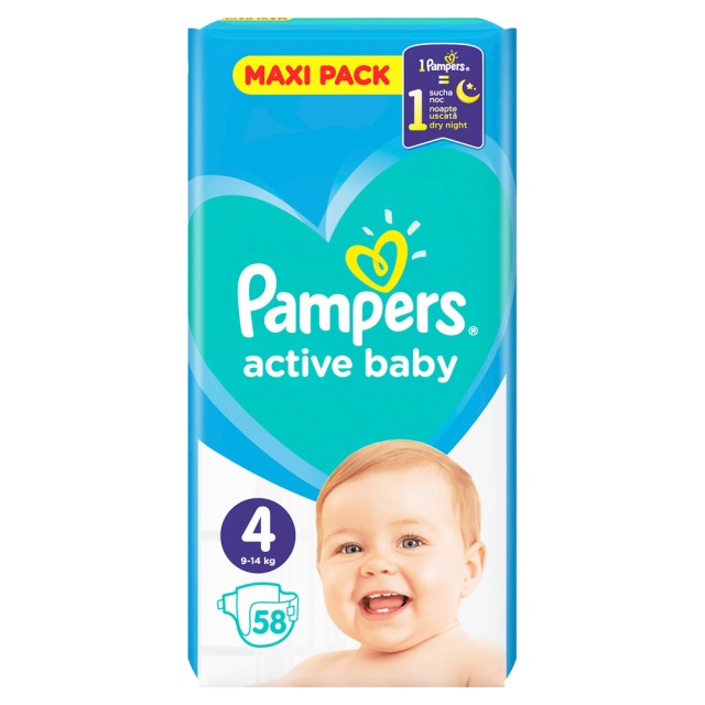 Pampers Active Baby Maxi Pack No.4 (9-14Kg) 58τμχ