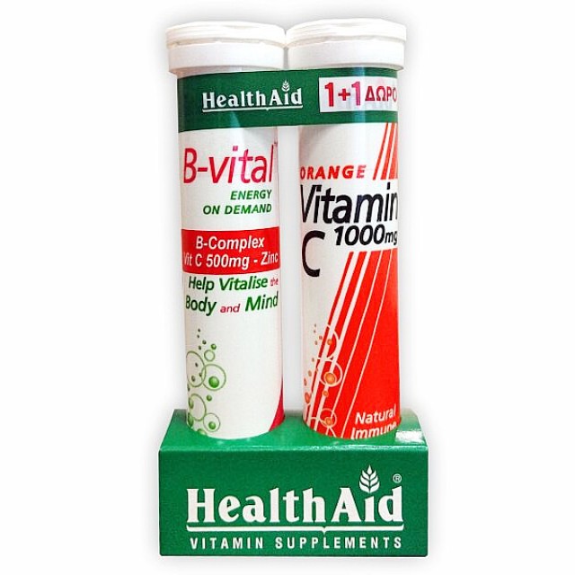 Health Aid B-Vital 20 αναβράζοντα δισκία & Vitamin C 1000mg γεύση Πορτοκάλι 20 αναβράζοντα δισκία