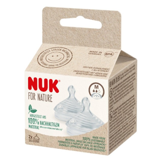 Nuk For Nature Θηλή Σιλικόνης Medium με 6 Οπές 2 τεμάχια