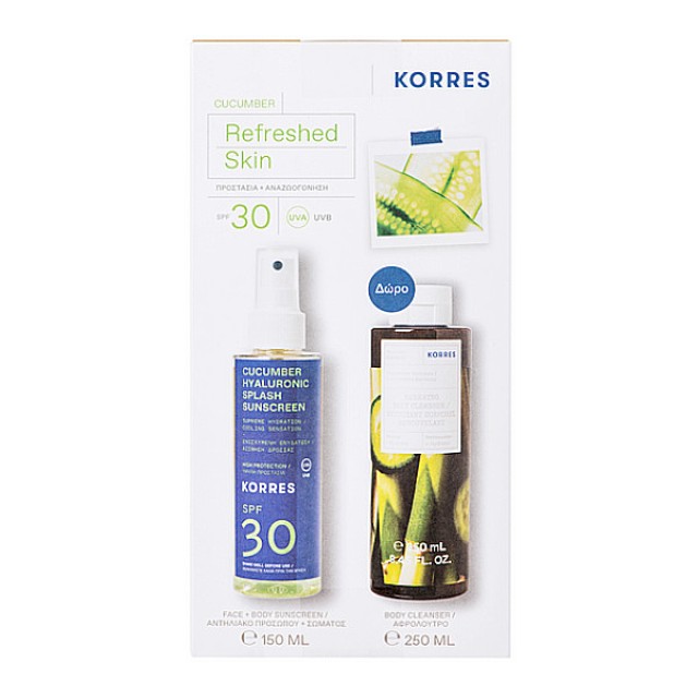 Korres Cucumber and Hyaluronic Face & Body Sunscreen Splash SPF30 150ml & Bamboo Cucumber Shower Gel 250ml