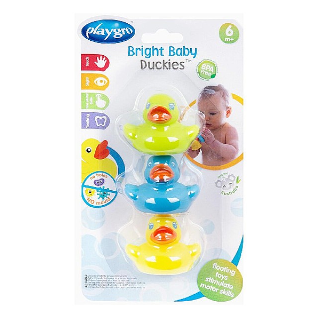 Playgro Bright Baby Duckies Πολύχρωμα Παπάκια Μπάνιου 6m+ 3 τεμάχια