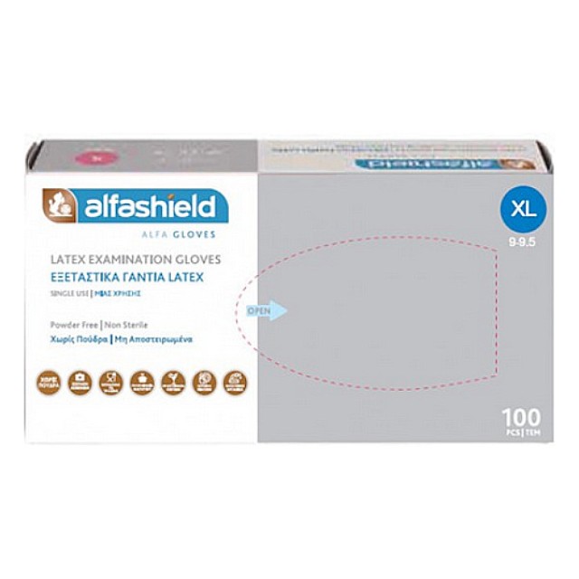 Alfashield Powder Free Latex Gloves White X-Large 100 pieces