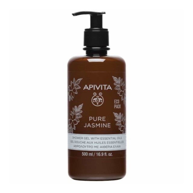 Apivita Pure Jasmine Shower Gel Αφρόλουτρο Με Αιθέρια Έλαια Eco Pack 500ml