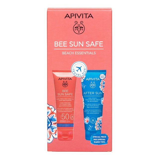 Apivita Bee Sun Safe Beach Essentials Hydra Fresh Face & Body Milk SPF50 Travel Size 100ml & Apivita After Sun Cool & Sooth Face & Body Gel-Cream Travel Size 100ml