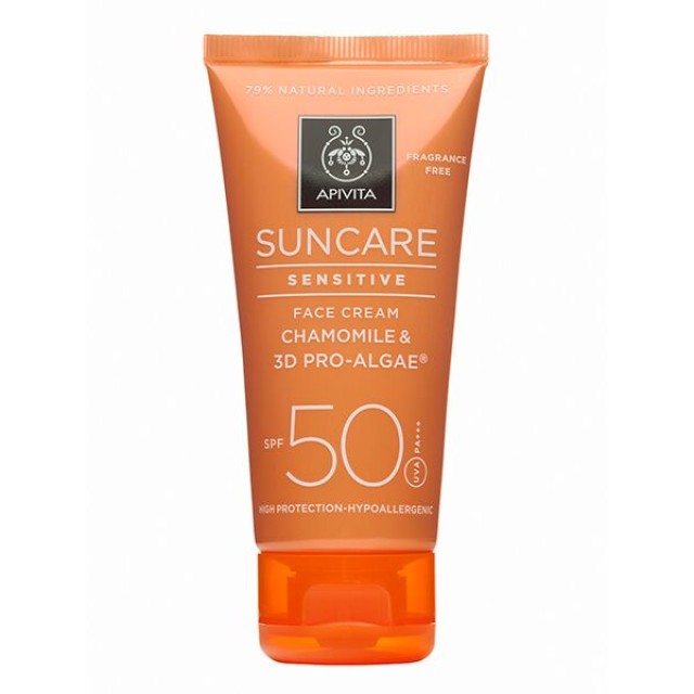 Apivita Suncare Sensitive Face Cream SPF50 με Χαμομήλι & 3D Pro-Algae Αντιηλιακή κρέμα προσώπου για Ευαίσθητες Επιδερμίδες 50ml