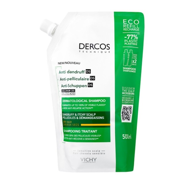 Vichy Dercos Anti-dandruff DS Σαμπουάν Κατά Της Πιτυρίδας Για Ξηρά Μαλλιά Eco-Refill 500ml