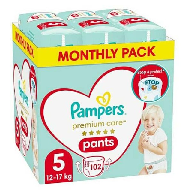 Pampers Monthly Pack Premium Care Pants No. 5 (12-17 Kg) 102 τεμάχια