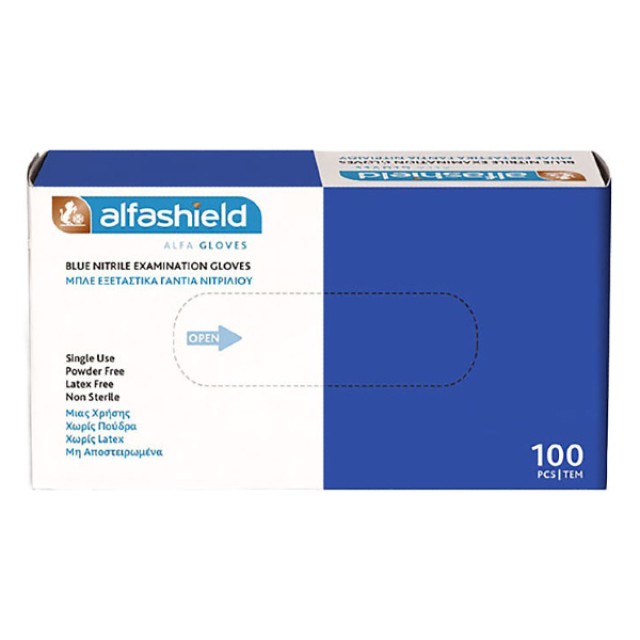 Alfashield Nitrile Gloves Powder Free Blue Large 100 pieces