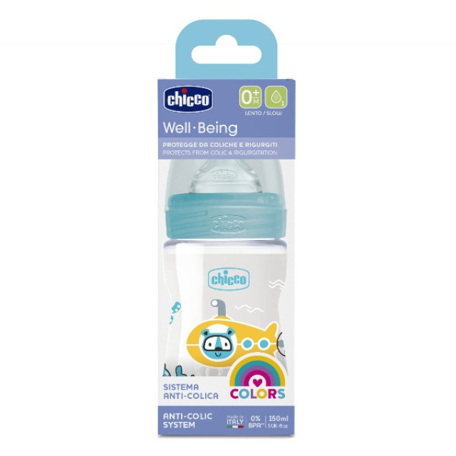 Chicco Well Being Plastic Baby Bottle 0m+ Blue 150ml