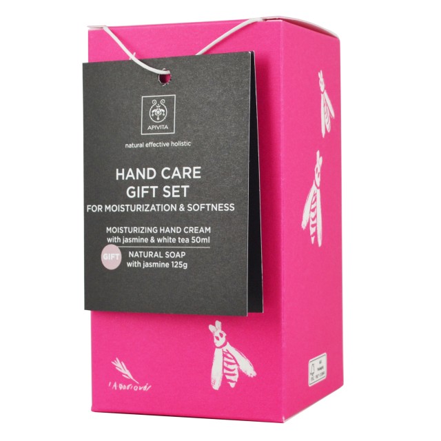 Apivita Hand Care Gift Set: Ενυδατική Κρέμα Χεριών Jasmine/White Tea 50ml & ΔΩΡΟ Φυσικό Σαπούνι Rose & Black Pepper 125g