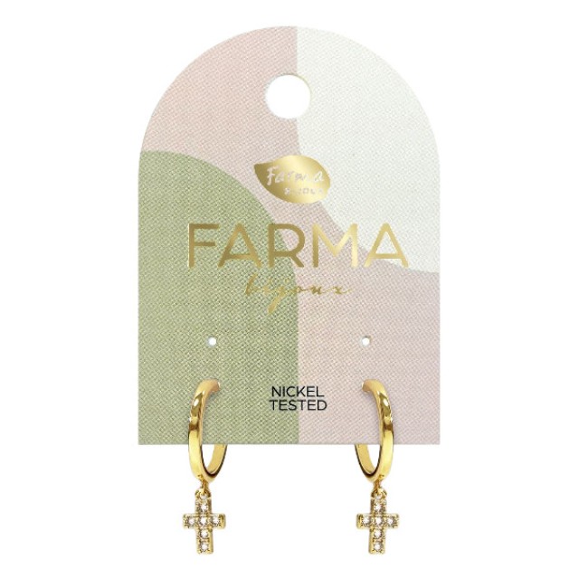 Farma Bijoux Earrings Cross Hoops with Zircon 15mm