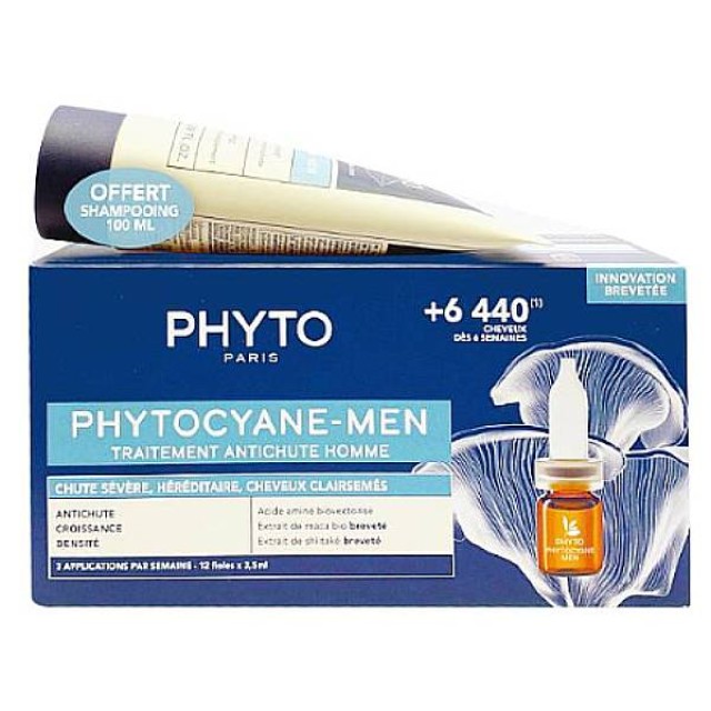 Phyto Phtyocyane Men Anti-Hair Loss Treatment Vials 12x3.5ml & Invigorating Shampoo 100ml