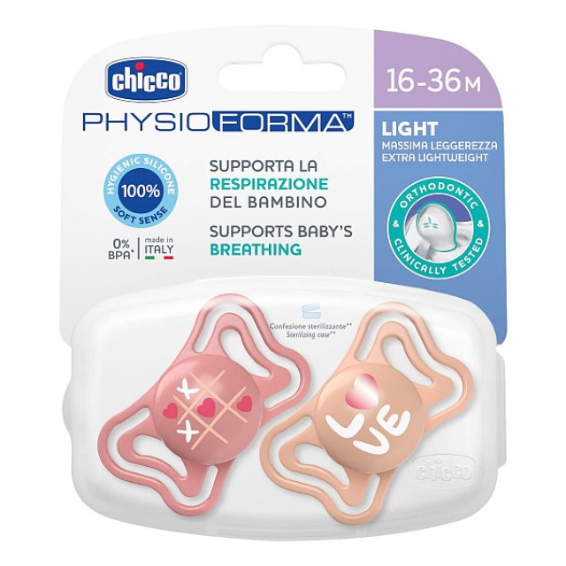 Chicco Physioforma Light Πιπίλα Σιλικόνης Ροζ 16-36m 2 τεμάχια