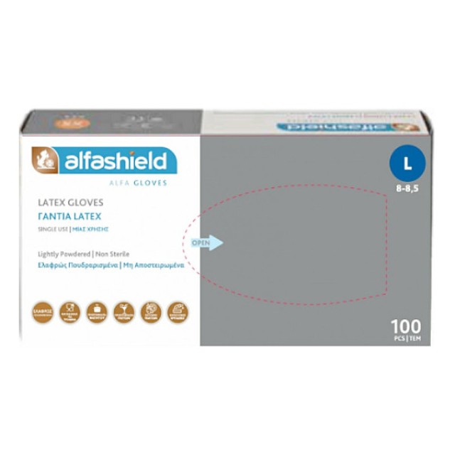 Alfashield Latex Gloves Lightly Powdered Large 100 pieces
