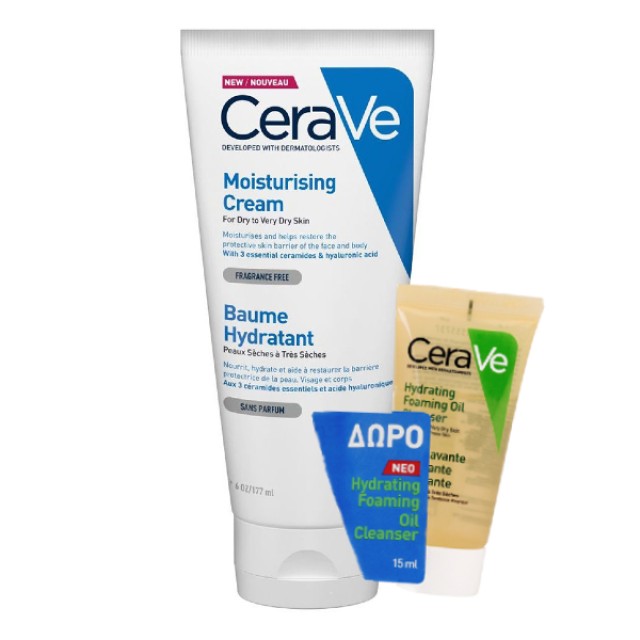 CeraVe Moisturising Cream Ενυδατική Κρέμα Προσώπου & Σώματος 6OZ - 177ml & ΔΩΡΟ Hydrating Foaming Oil Cleanser 15ml