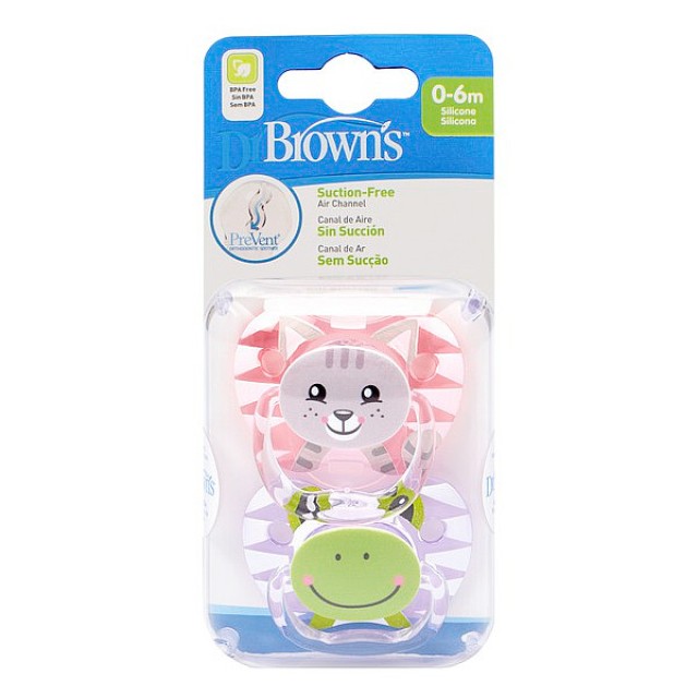 Dr. Brown's Orthodontic Pacifier Butterfly Prevent Pink-Green Level 1 0-6 months 2 pieces