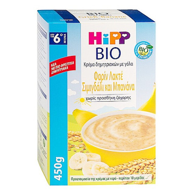 Hipp Βρεφική Κρέμα Δημητριακών με Γάλα, Φαρίν Λακτέ, Σιμιγδάλι και Μπανάνα 6m+ 450g
