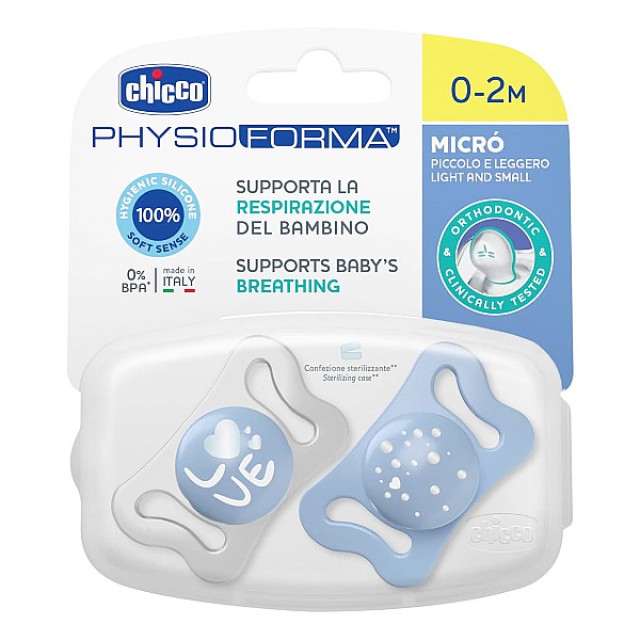 Chicco Physioforma Micro Πιπίλα Σιλικόνης Σιέλ 0-2m 2 τεμάχια