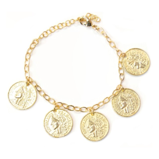 Farma Bijoux Υποαλλεγικό Βραχιόλι Χρυσό με 5 Μενταγιόν Νομίσματα 15/20cm