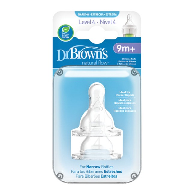 Dr. Brown's Options+ Silicone Nipples for Bottles with Narrow Neck Level 4 9m+ 2 pcs