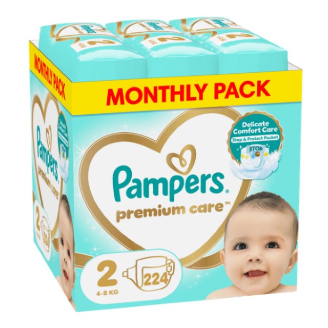 Pampers Monthly Pack Premium Care No. 2 (4-8 kg) 224 τεμάχια