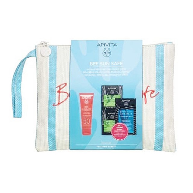 Apivita Bee Sun Safe Hydra Fresh Face Gel-Cream SPF50 50ml & Face Mask Aloe 2x8ml & Hair Mask Hyaluronic Acid 20ml