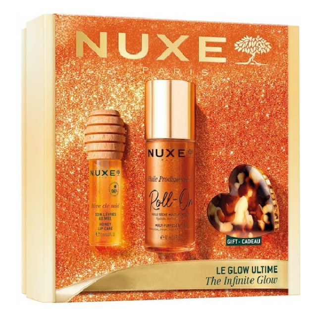 Nuxe Huile Prodigieuse Or Multi-Purpose Dry Oil Roll-On 60ml & Reve de Miel Honey Lip Care 10ml & Brown Hair Clip