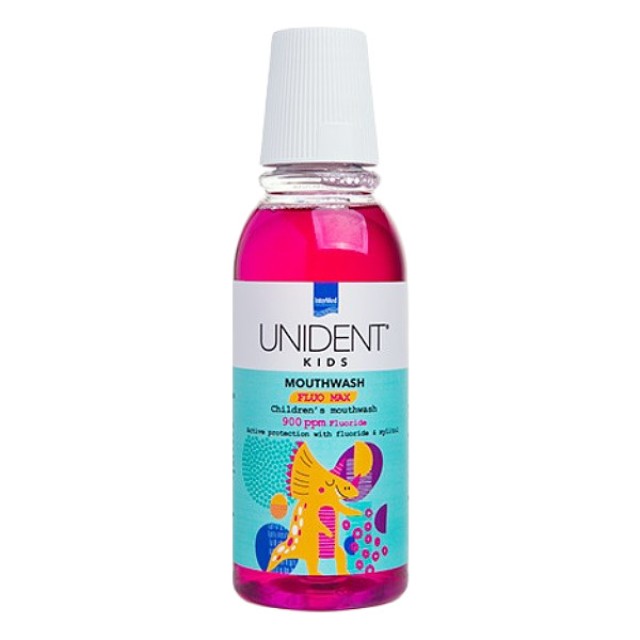 Intermed Unident Kids Fluo Max Mouthwash γεύση Τσιχλόφουσκα 250ml