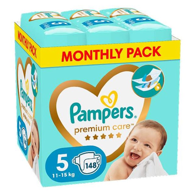 Pampers Monthly Pack Premium Care No. 5 (11-16 Kg) 148 τεμάχια
