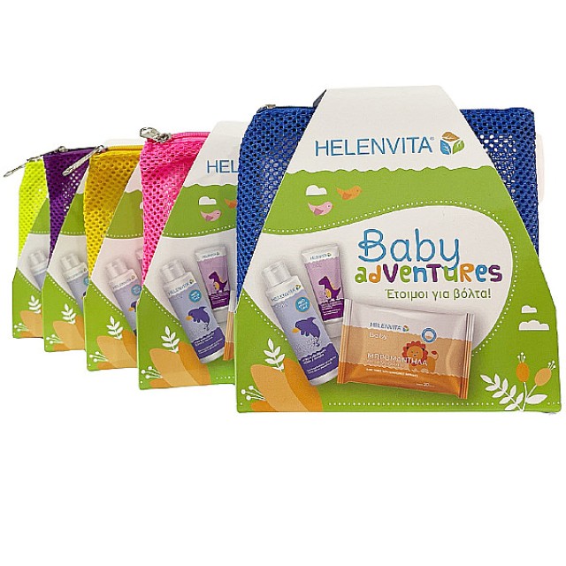 Helenvita Baby Adventures Pack με All Over Cleanser Με Άρωμα Talc 100ml, Nappy Rash Cream 20ml & Μωρομάντηλα Χαμομήλι 20 τεμάχια