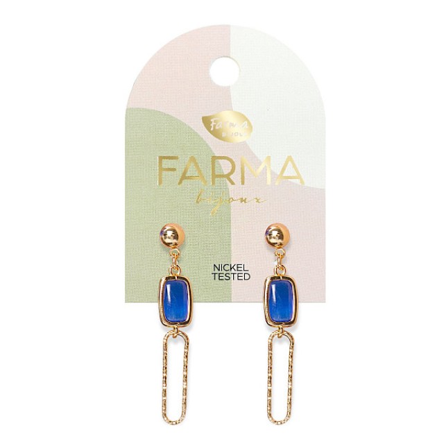 Farma Bijoux Earrings Golden Pendants with Blue Quartz 45mm